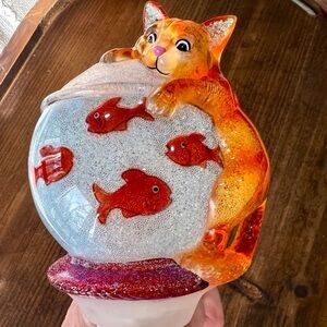 Vintage Midwest CBK Cat on Fishbowl Night Light Hand Painted Glass Rare